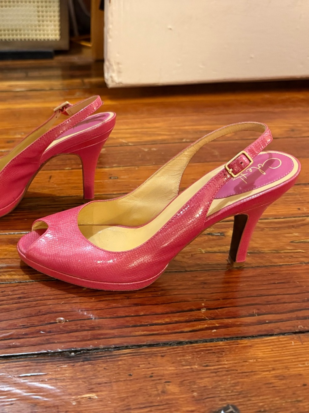 Cole Haan Hot Pink Peep Toe Heels 8 RARE